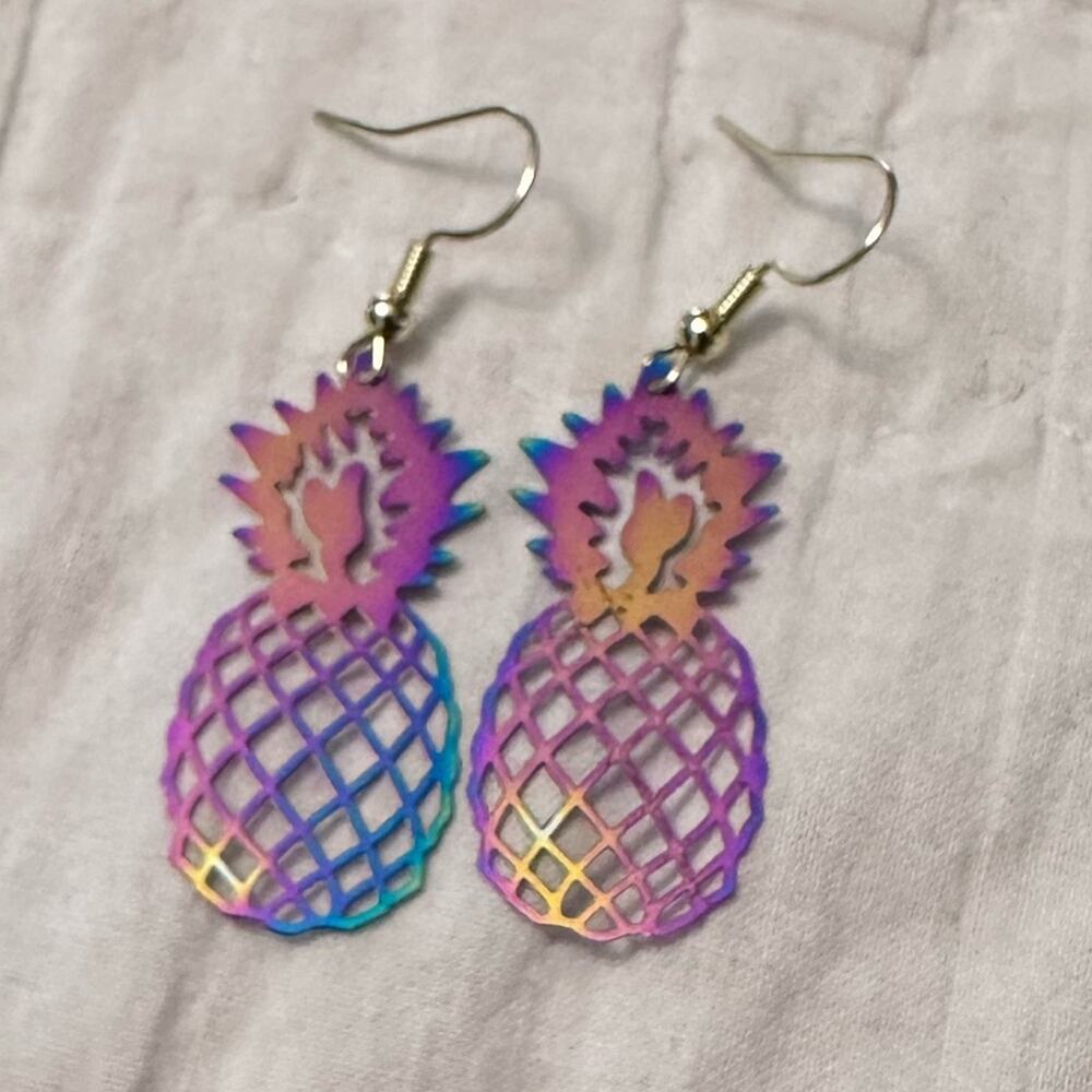 Pineapple earrings rainbow handmade - Picture 4 of 6